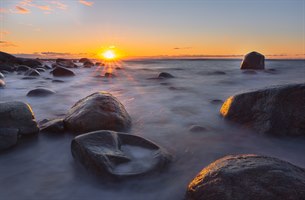 Vakker solnedgang i Orrestrand strand Jæren. Bilde.