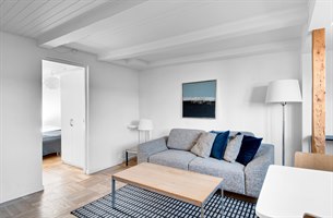 Moderne og fin stue hotell leilighet. Bilde.