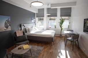 Studio C leilighet studiohotellet Kista. Bilde.