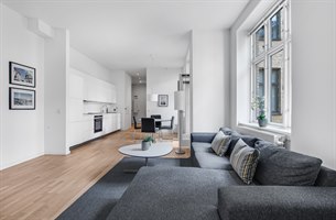 Moderne design stue hotellleilighet. Bilde.