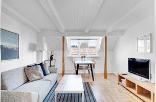 Moderne og fin stue hotell leilighet. Bilde.